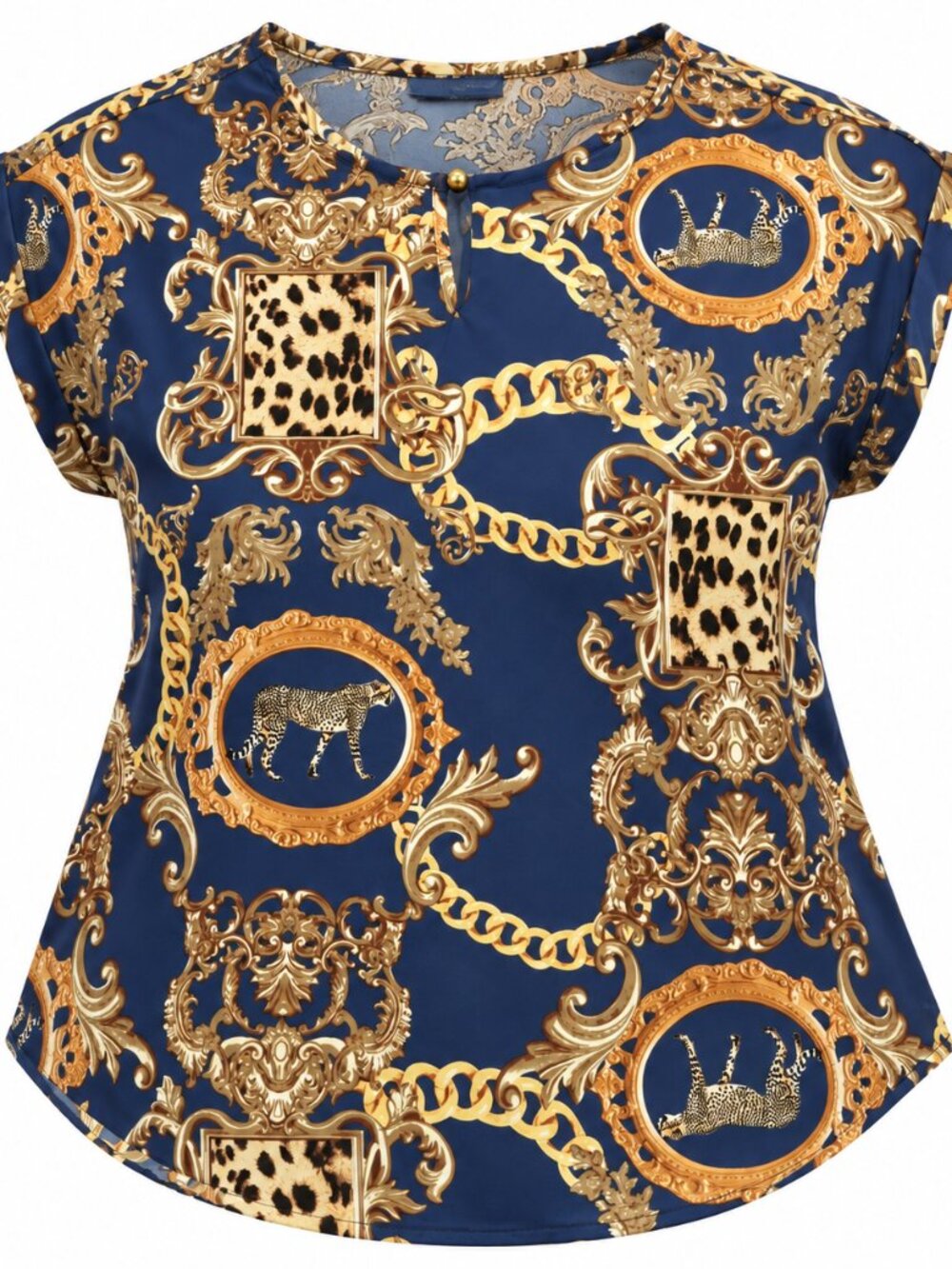 NWT Harvé Benard XL Baroque Leopard Chain Print Blouse